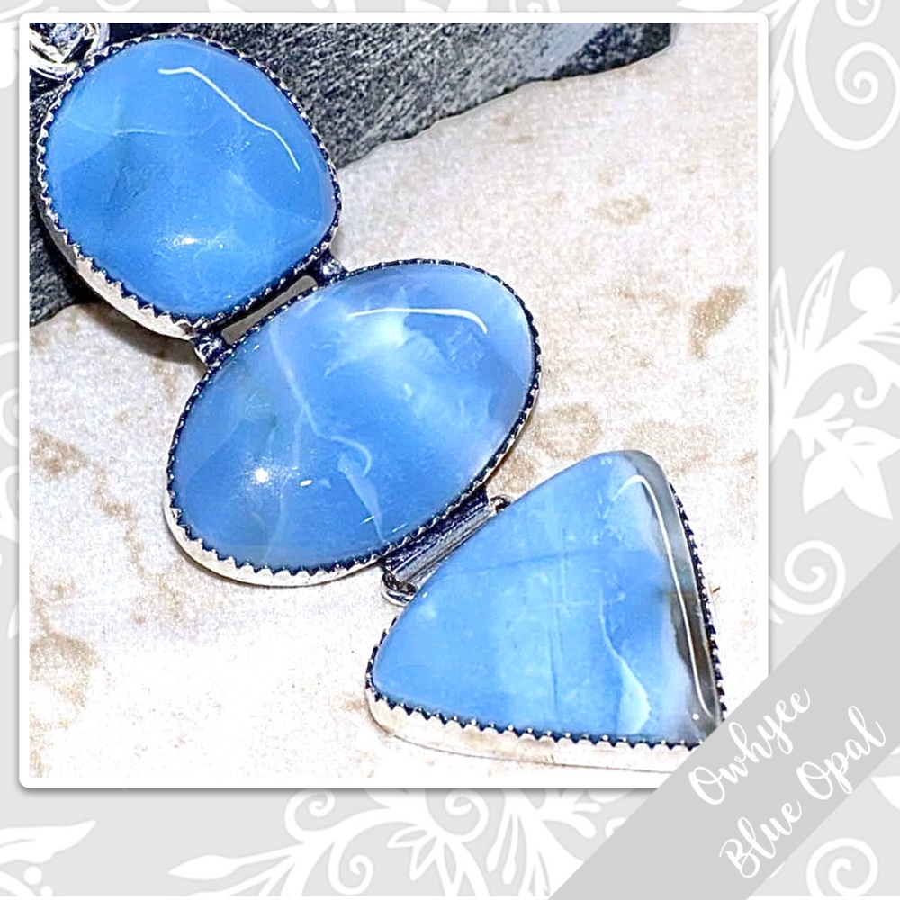Owhyee Blue Opal Large Multi-Stone Eclectic Silver Artisan Pendant 3.3โ Sky Blue - Picture 2 of 2